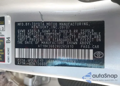 2008 Toyota Avalon Limited from USA, damaged, VIN 4T1BK36B28U265810